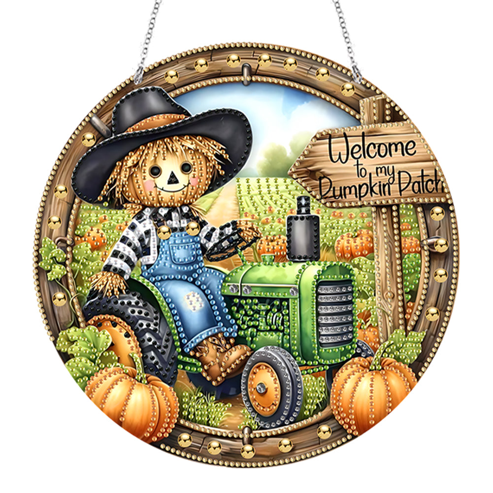 Acrylic 5D DIY Diamond Painting Hanging Pendant for Home Decor (Welcome Pumpkin)