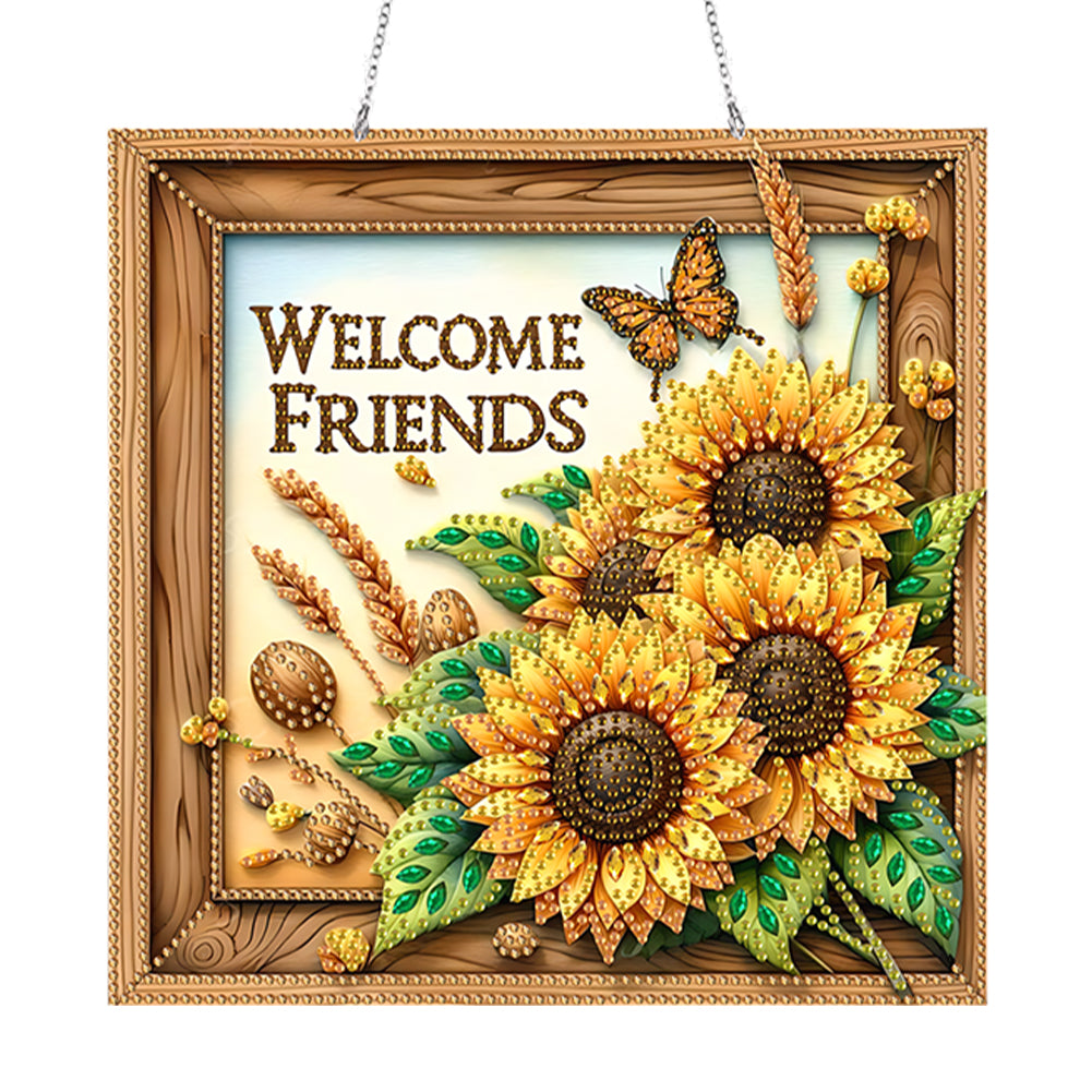 Acrylic 5D DIY Diamond Painting Hanging Pendant for Home Decor (Welcome Friends)