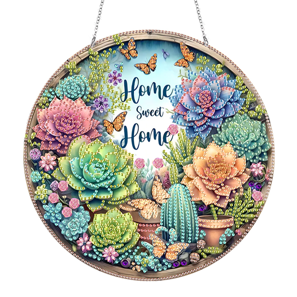 Acrylic 5D DIY Diamond Painting Hanging Pendant for Home Decor (Home Succulents)