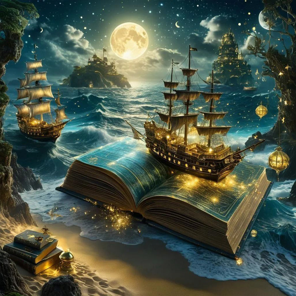 Diamond Painting - Full Round - Sailboat In Book (40*40CM)