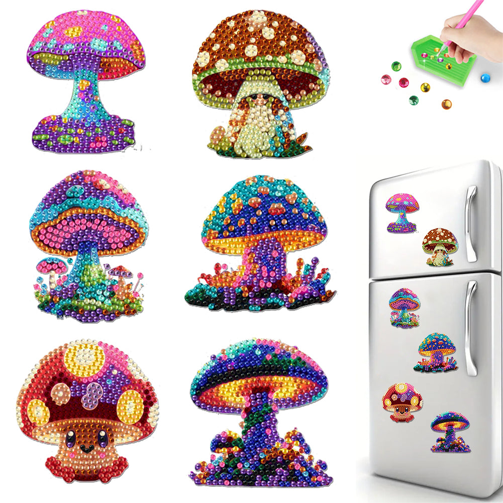 6Pcs Diamond Painting Refrigerator Magnets Diamond Art Kits for Adults(Mushroom)