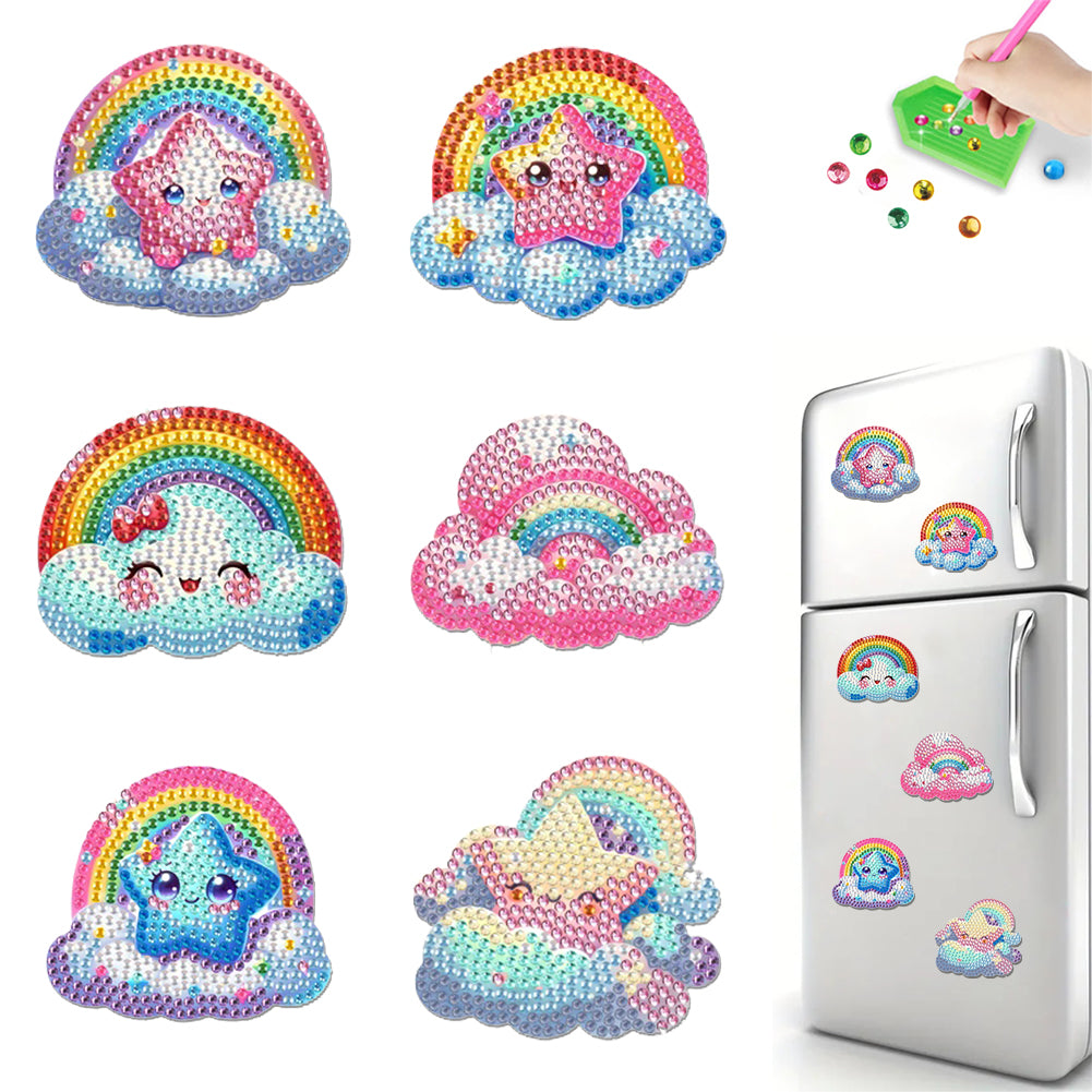 6Pcs Diamond Painting Refrigerator Magnets Diamond Art Kits for Adults (Rainbow)