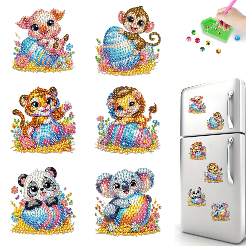 6Pcs Diamond Painting Refrigerator Magnets Diamond Art Kits (Egg Animals)