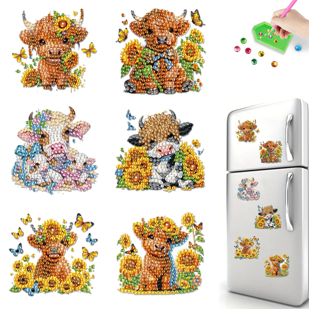 6Pcs Diamond Painting Refrigerator Magnets Diamond Art Kits for Adults (Yaks)