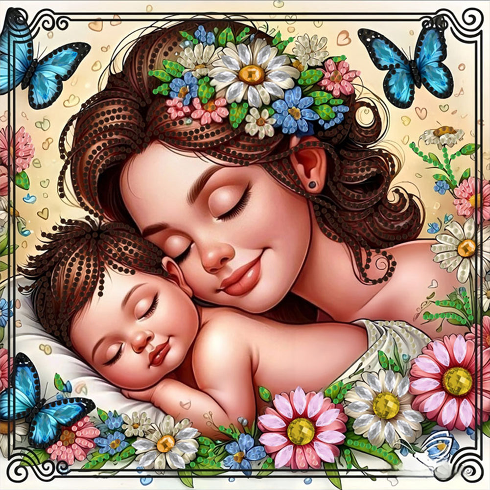 Diamond Painting - Partial Special Shaped - Mother And Child (30*30CM)