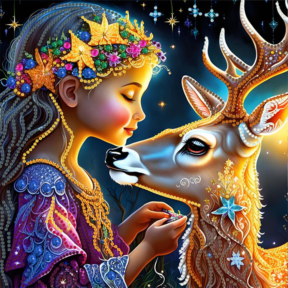 Diamond Painting - Partial Special Shaped - Fawn Girl (30*30CM)