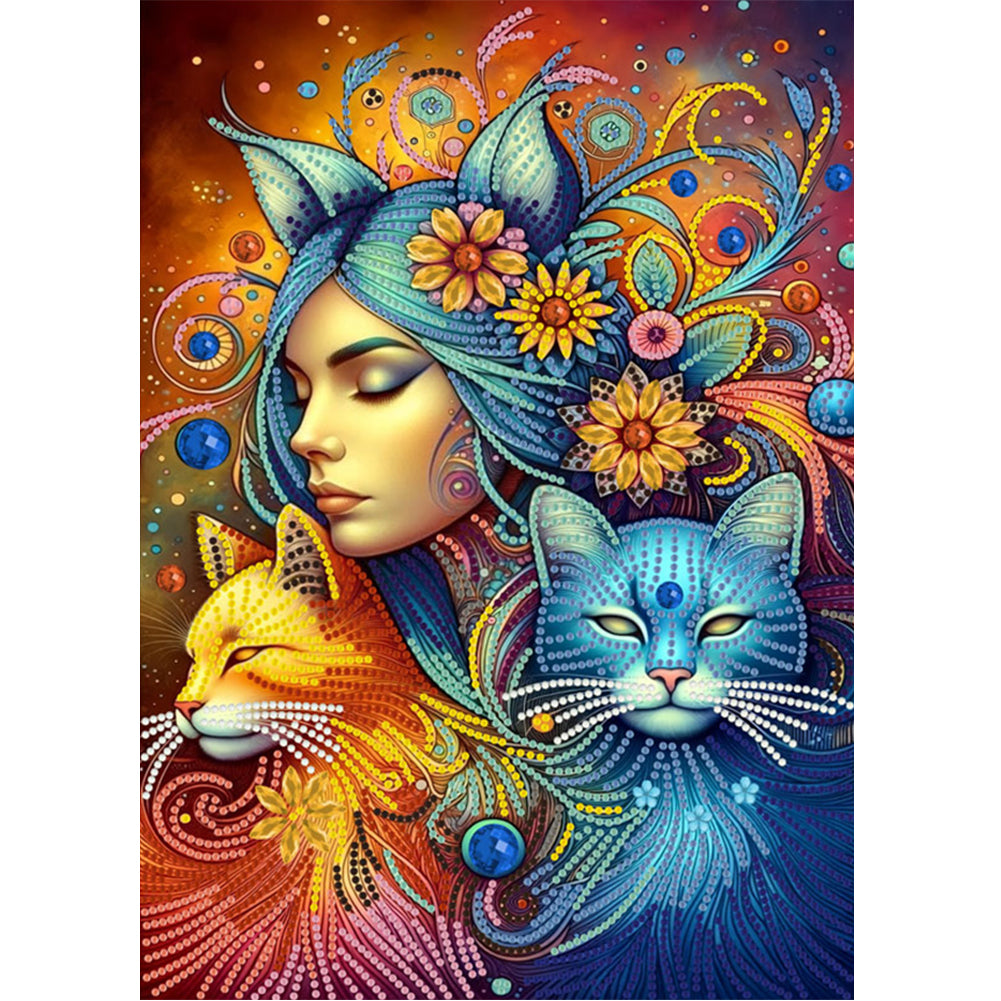 Diamond Painting - Partial Special Shaped - Cat Woman (30*40CM)