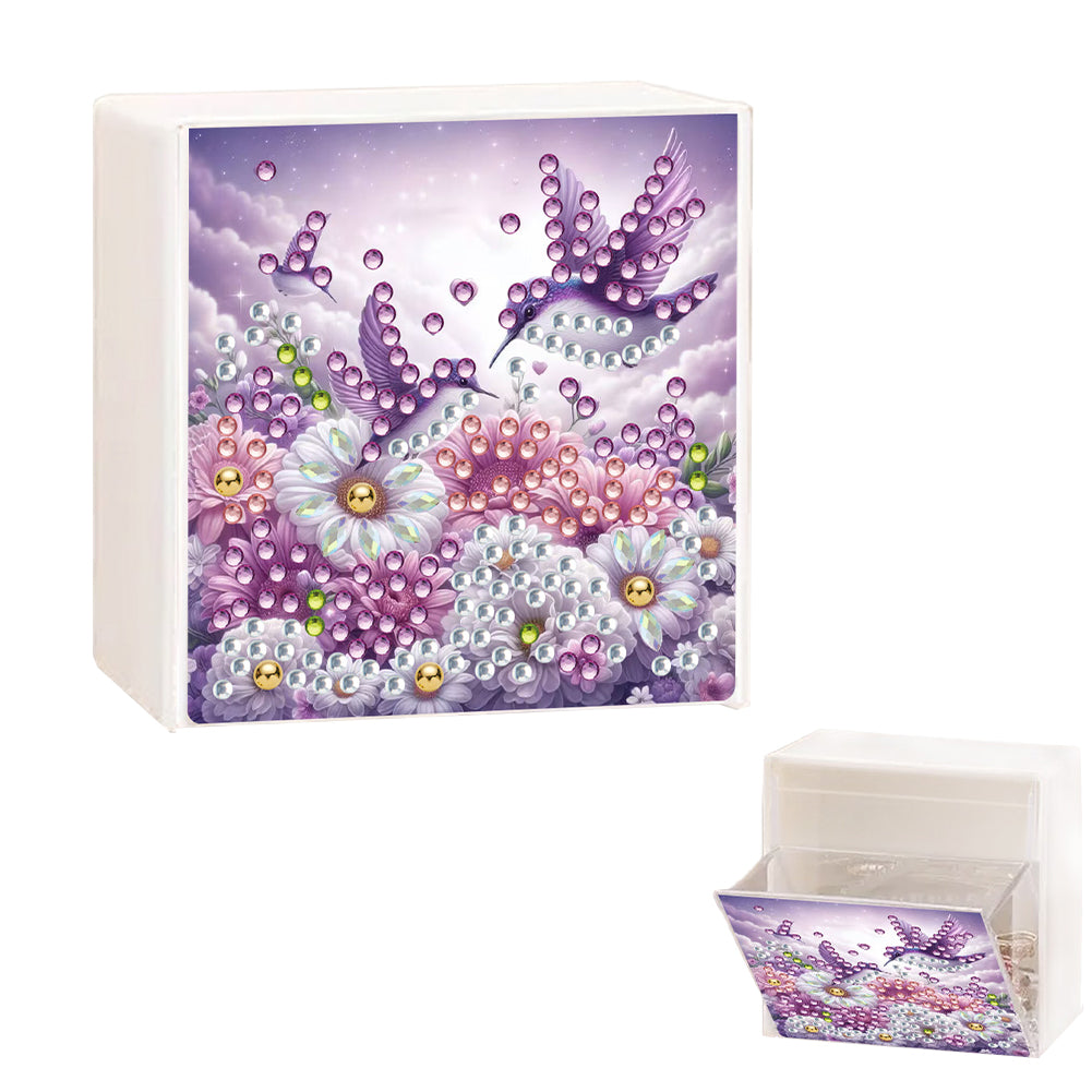 Wall Mounted Flowers Birds DIY Diamond Painting Storage Box for Art Crafts