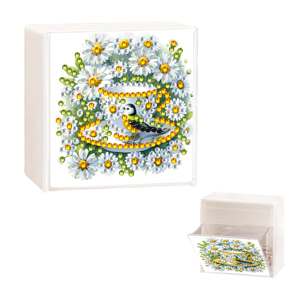 Wall Mounted Daisy Teacup DIY Diamond Painting Storage Box for Art Crafts