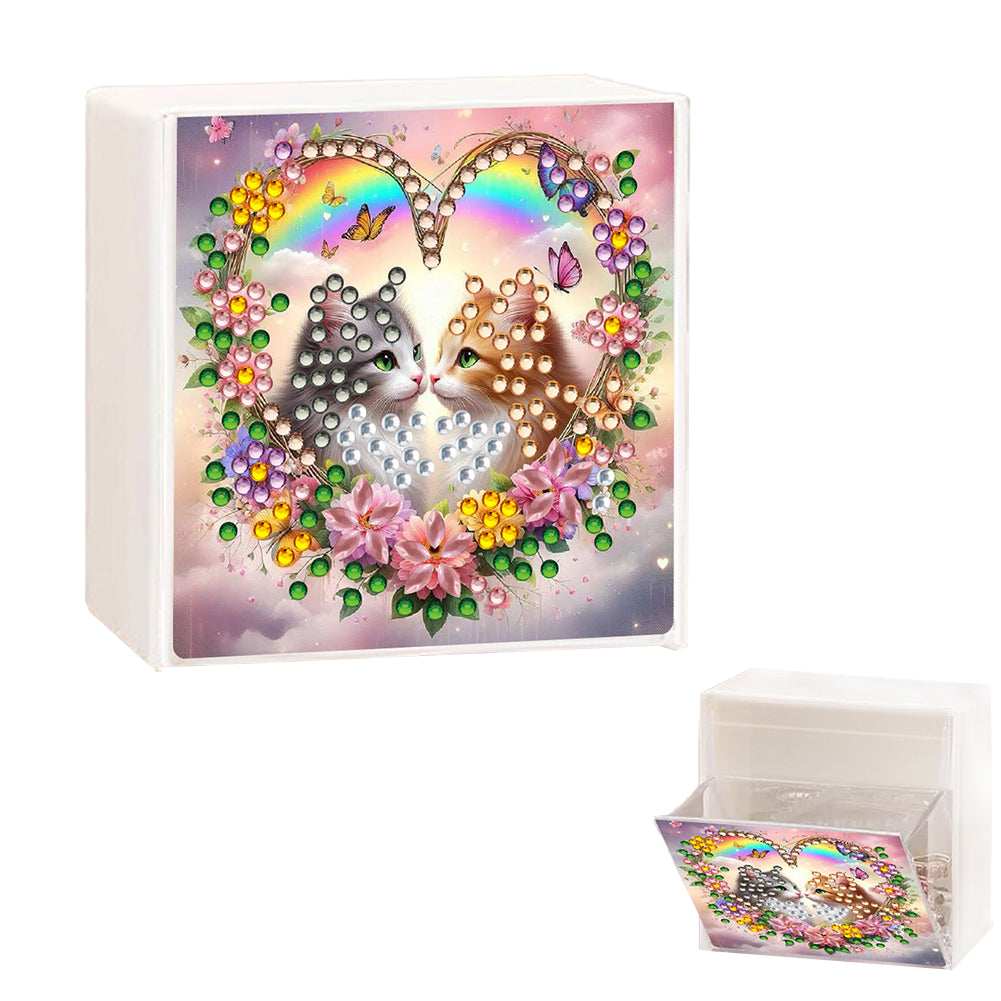 Wall Mounted Love Heart Cat DIY Diamond Painting Storage Box for Art Crafts