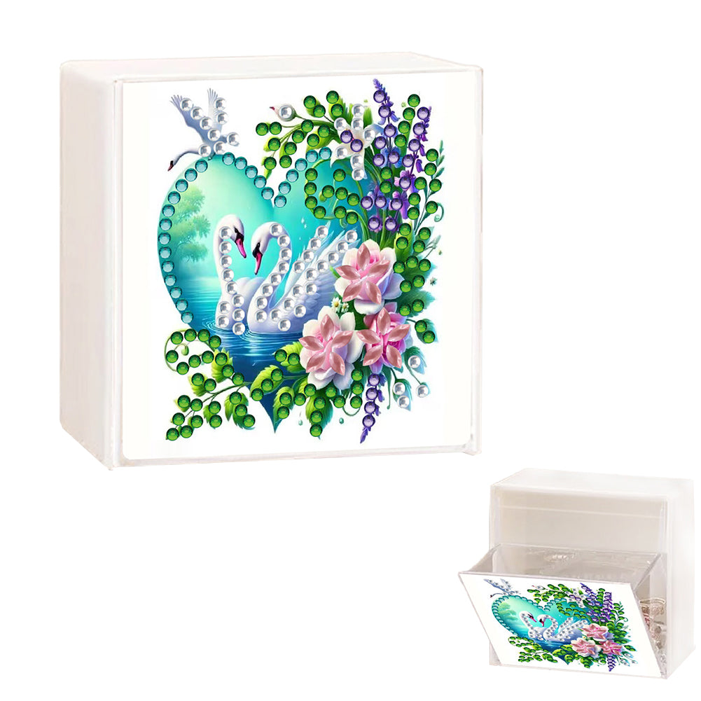 Wall Mounted Swans Flowers DIY Diamond Painting Storage Box for Art Crafts