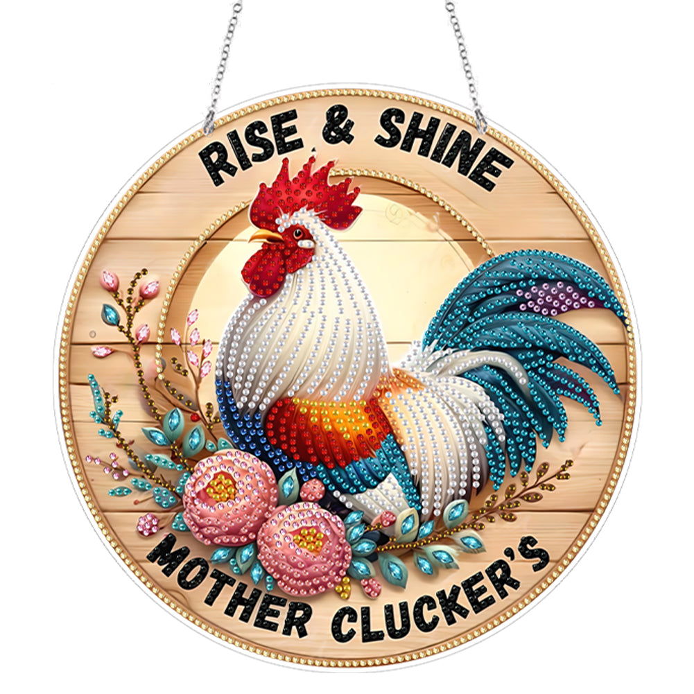 Acrylic 2D Flat DIY Wake Up Hen Hanging Diamond Art Kits Wall Door Decor
