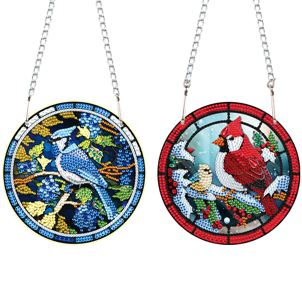 2pcs 2D Flat DIY Cardinal Bluebird Diamond Art Pendant Window Hanging Art for Wall