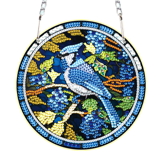 2pcs 2D Flat DIY Cardinal Bluebird Diamond Art Pendant Window Hanging Art for Wall