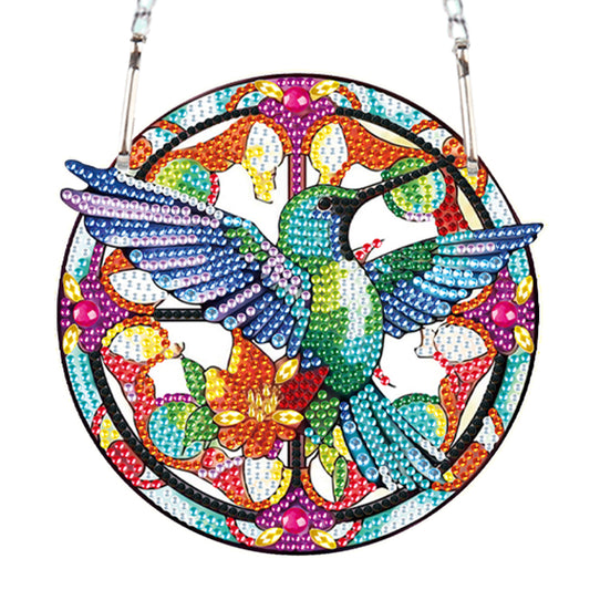 2pcs 2D Flat DIY Hummingbird Cardinal Diamond Art Pendant Window Hanging Art for Wall