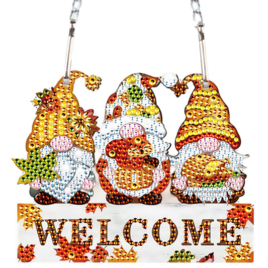 2Pcs 2D Flat DIY Autumn Gnome Diamond Art Pendant Window Hanging Art for Wall