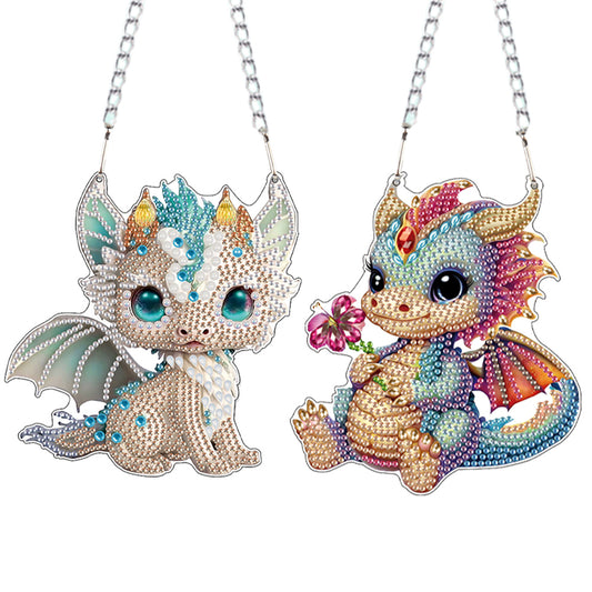 2Pcs 2D Flat DIY Pterosaur Diamond Painting Pendant Window Hanging Art for Wall