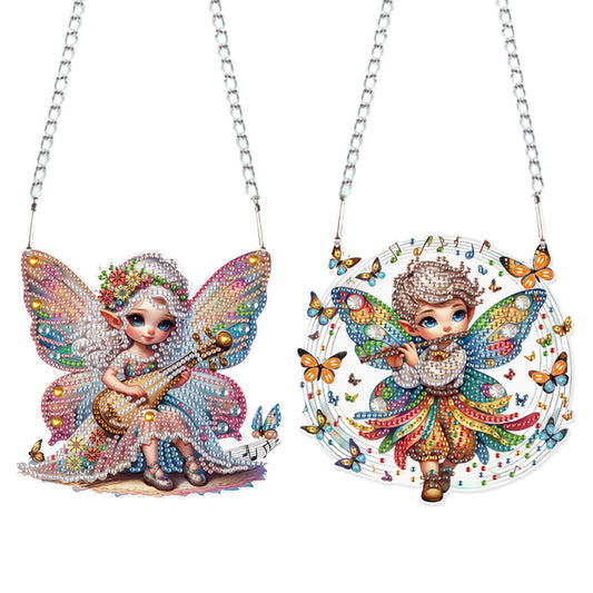 2Pcs 2D Flat DIY Pixie Fairy Diamond Art Pendant Window Hanging Art for Wall