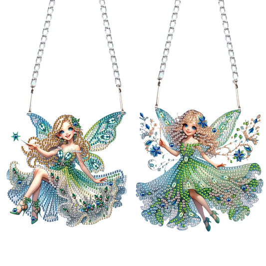 2Pcs 2D Flat DIY Pixie Fairy Diamond Art Pendant Window Hanging Art for Wall