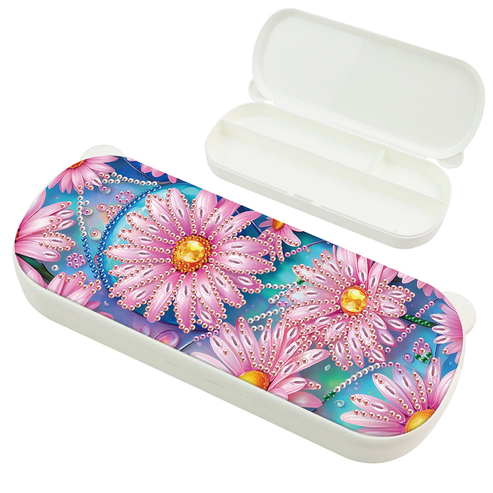 Daisy Pattern DIY Diamond Pencil Case Pens Brushes Accessories Travel Pencil Box