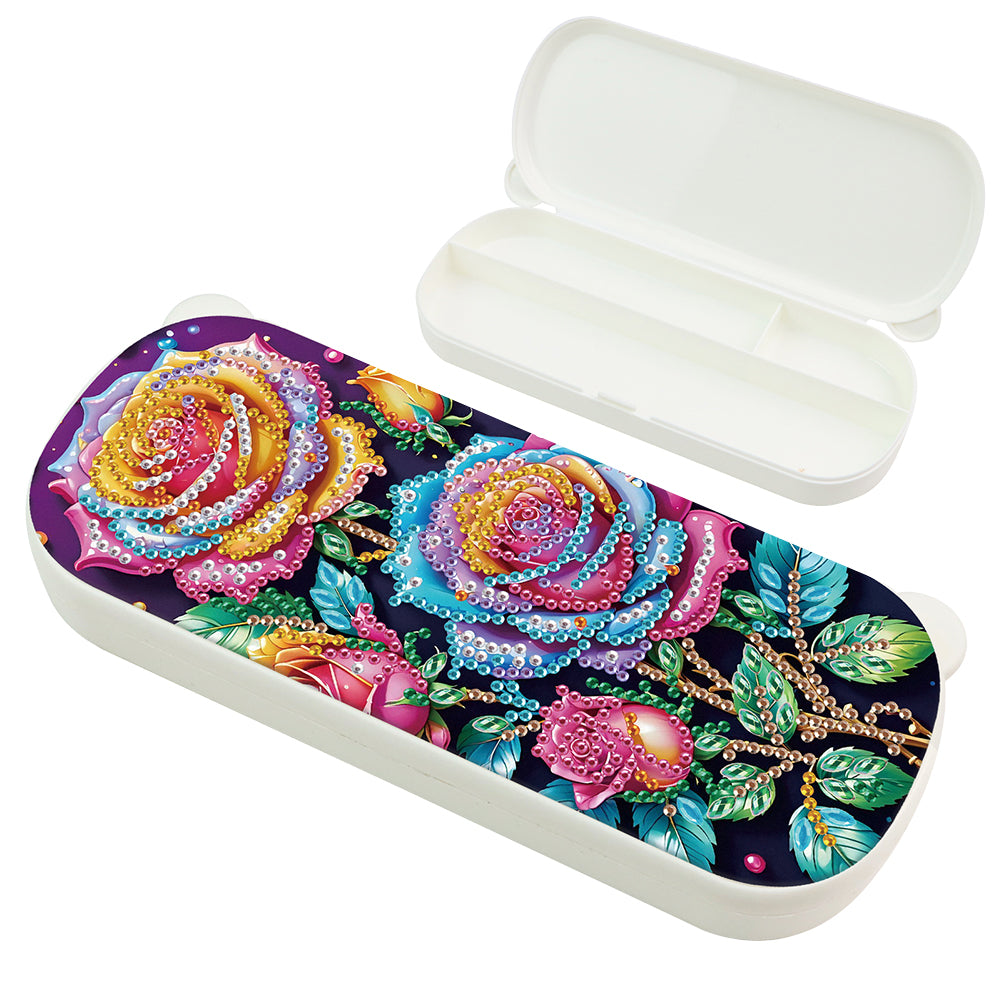 Rose Pattern DIY Diamond Pencil Case Pens Brushes Accessories Travel Pencil Box