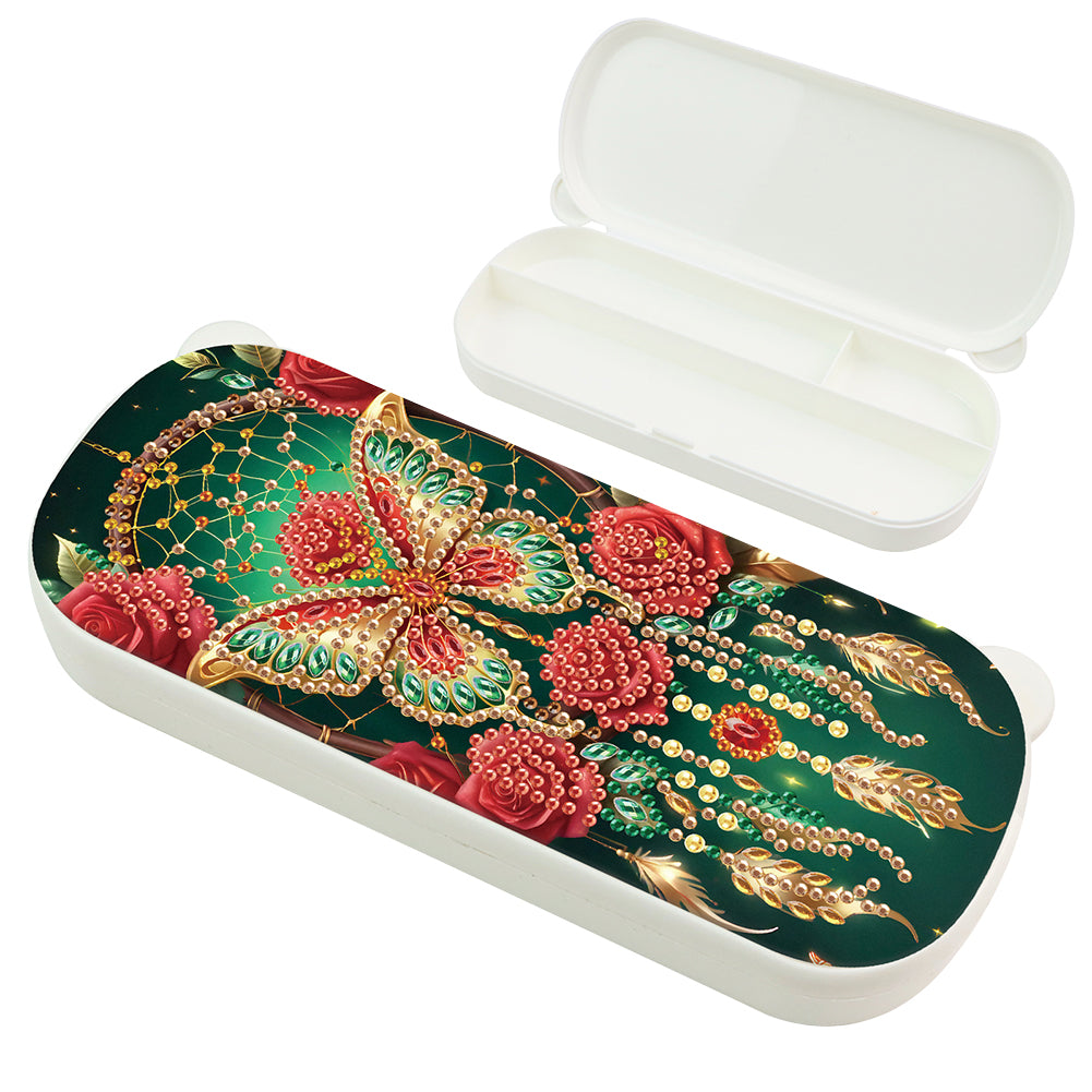 Rose Pattern DIY Diamond Pencil Case Pens Brushes Accessories Travel Pencil Box