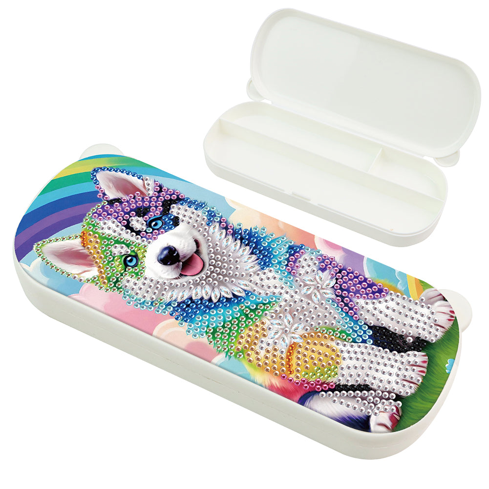 Dog Pattern DIY Diamond Pencil Case Pens Brushes Accessories Travel Pencil Box