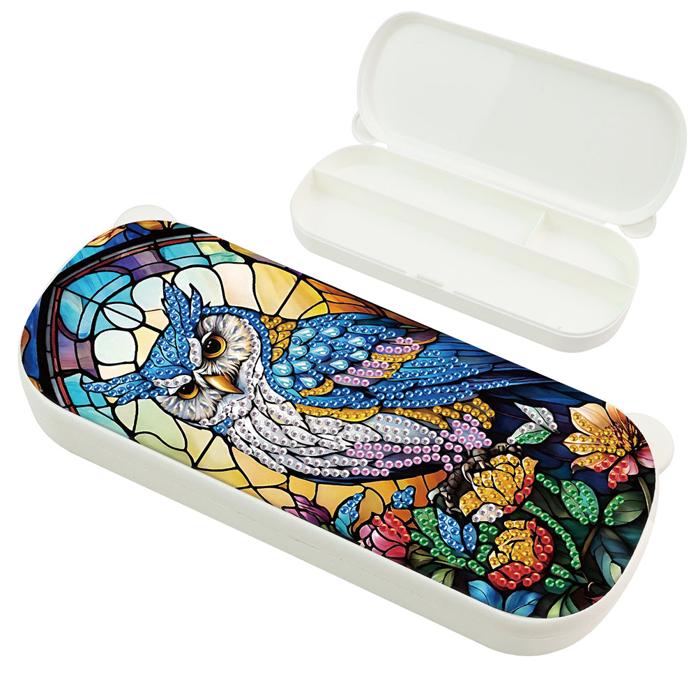 Owl Pattern DIY Diamond Pencil Case Pens Brushes Accessories Travel Pencil Box