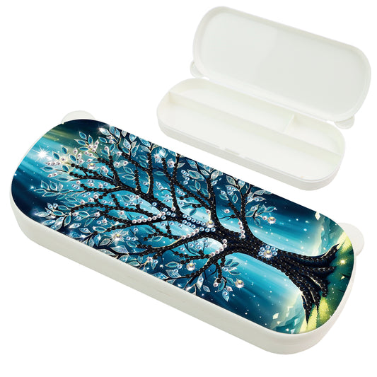 Tree Pattern DIY Diamond Pencil Case Pens Brushes Accessories Travel Pencil Box