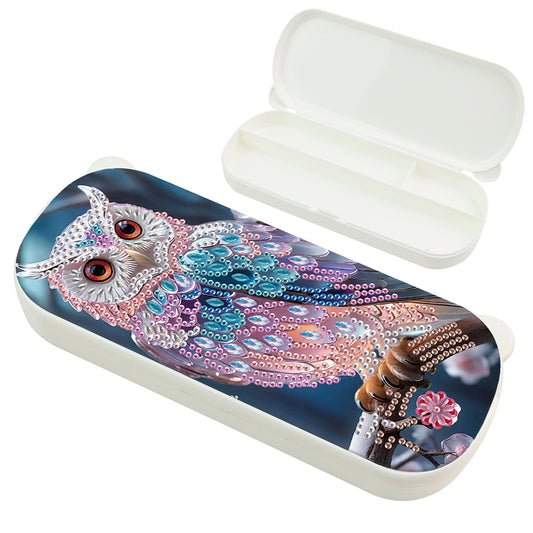 Owl Pattern DIY Diamond Pencil Case Pens Brushes Accessories Travel Pencil Box