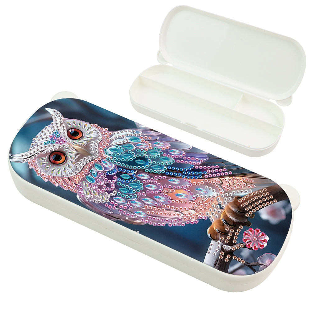 Owl Pattern DIY Diamond Pencil Case Pens Brushes Accessories Travel Pencil Box