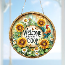 Load image into Gallery viewer, Acrylic 2D Flat Rooster Sunflowers DIY Hanging Diamond Art Kits Wall Door Decor
