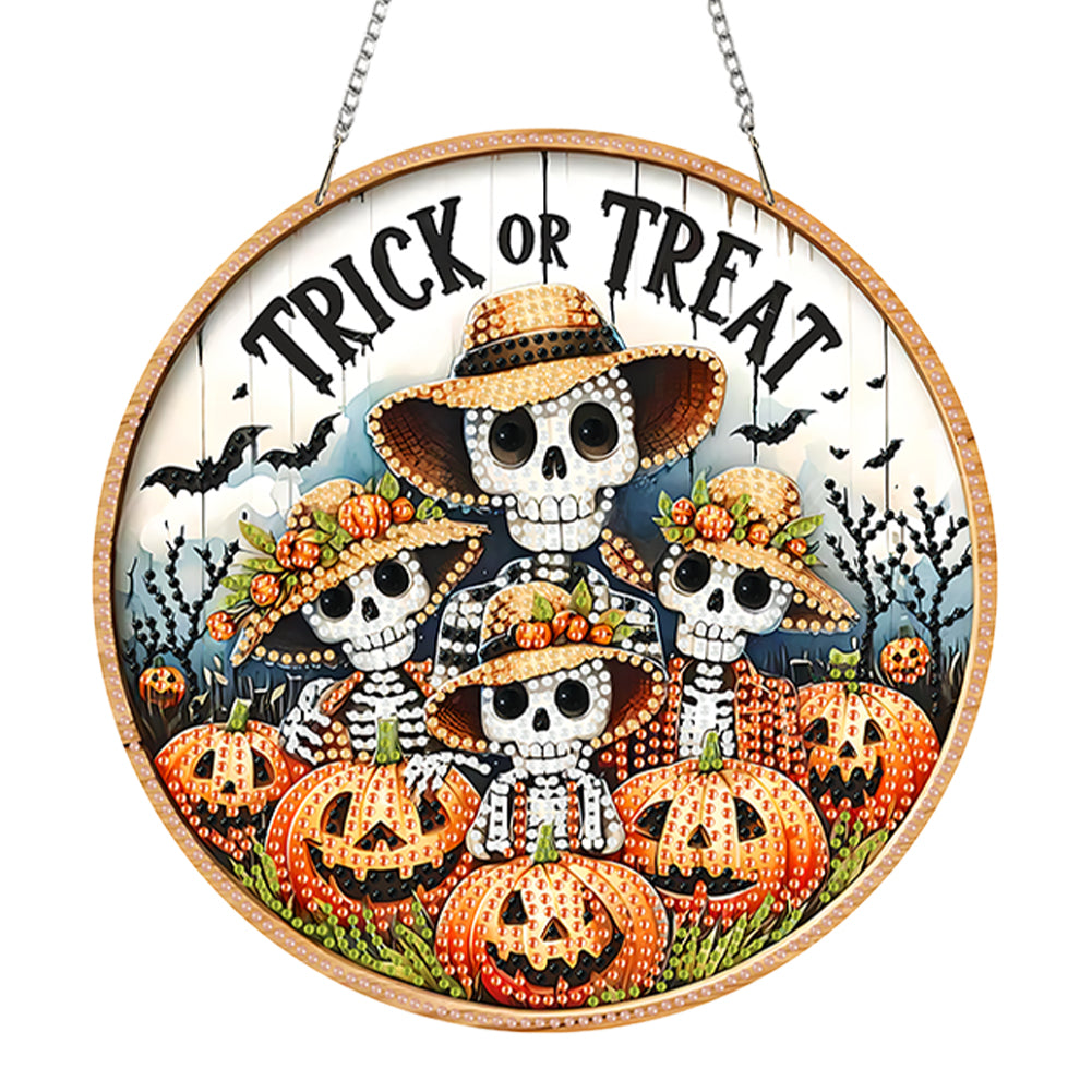 Acrylic 2D Flat Pumpkin Skull DIY Hanging Diamond Art Kits Wall Door Decor