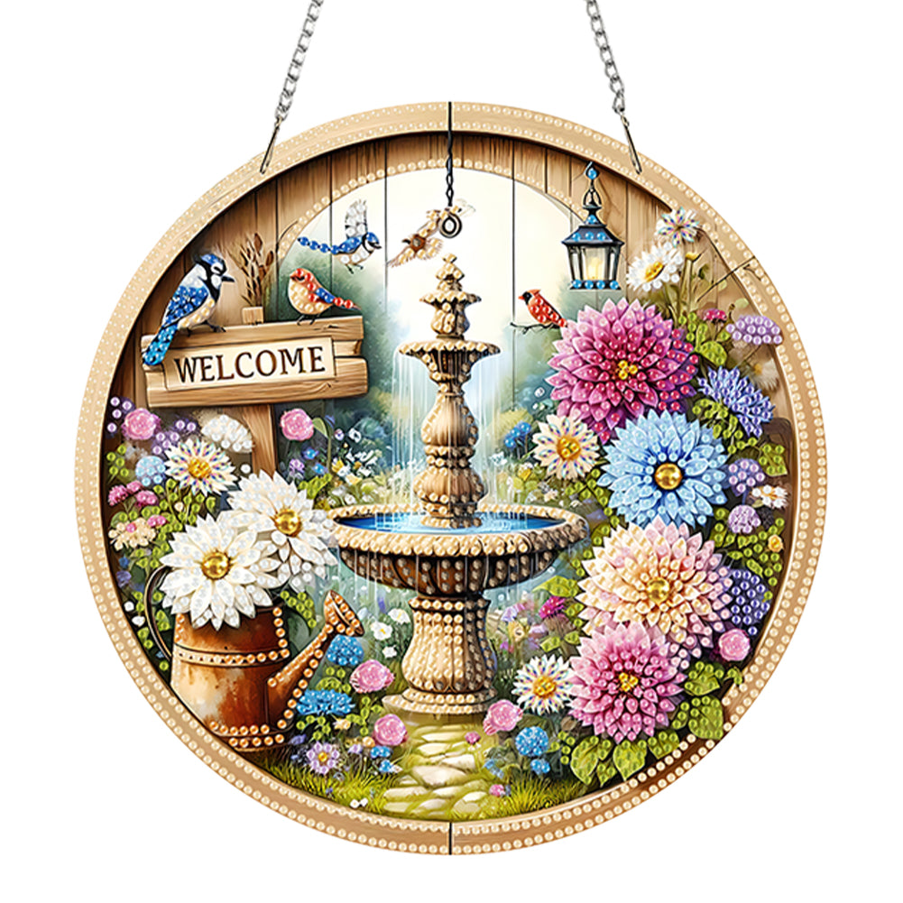 Acrylic 2D Flat Fountain Flowers DIY Hanging Diamond Art Kits Wall Door Decor