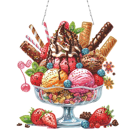 2D Flat DIY Ice Cream Dessert Diamond Art Pendant Window Hanging Art for Home