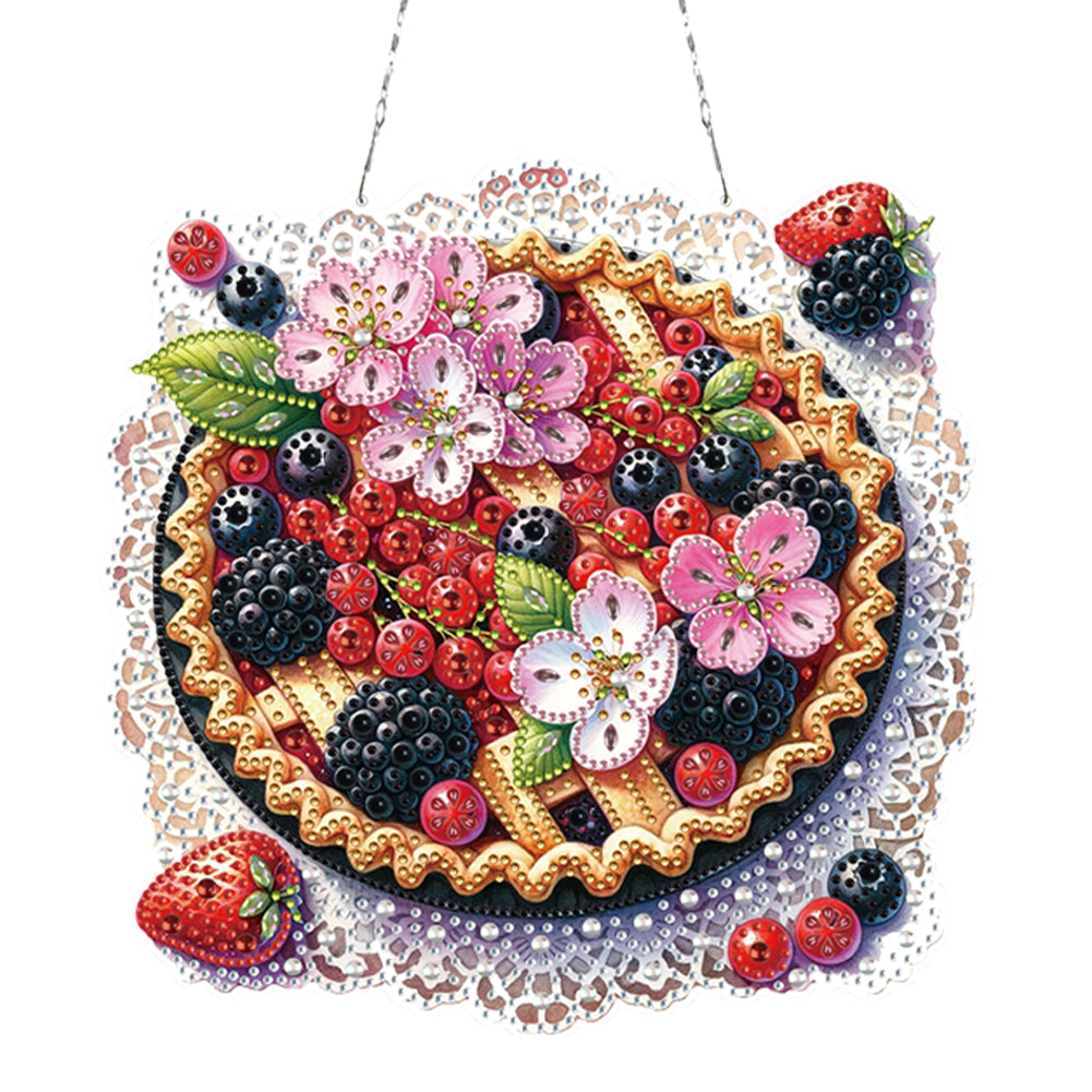 2D Flat DIY Fruit Pizza Diamond Art Pendant Window Hanging Art for Home Decor