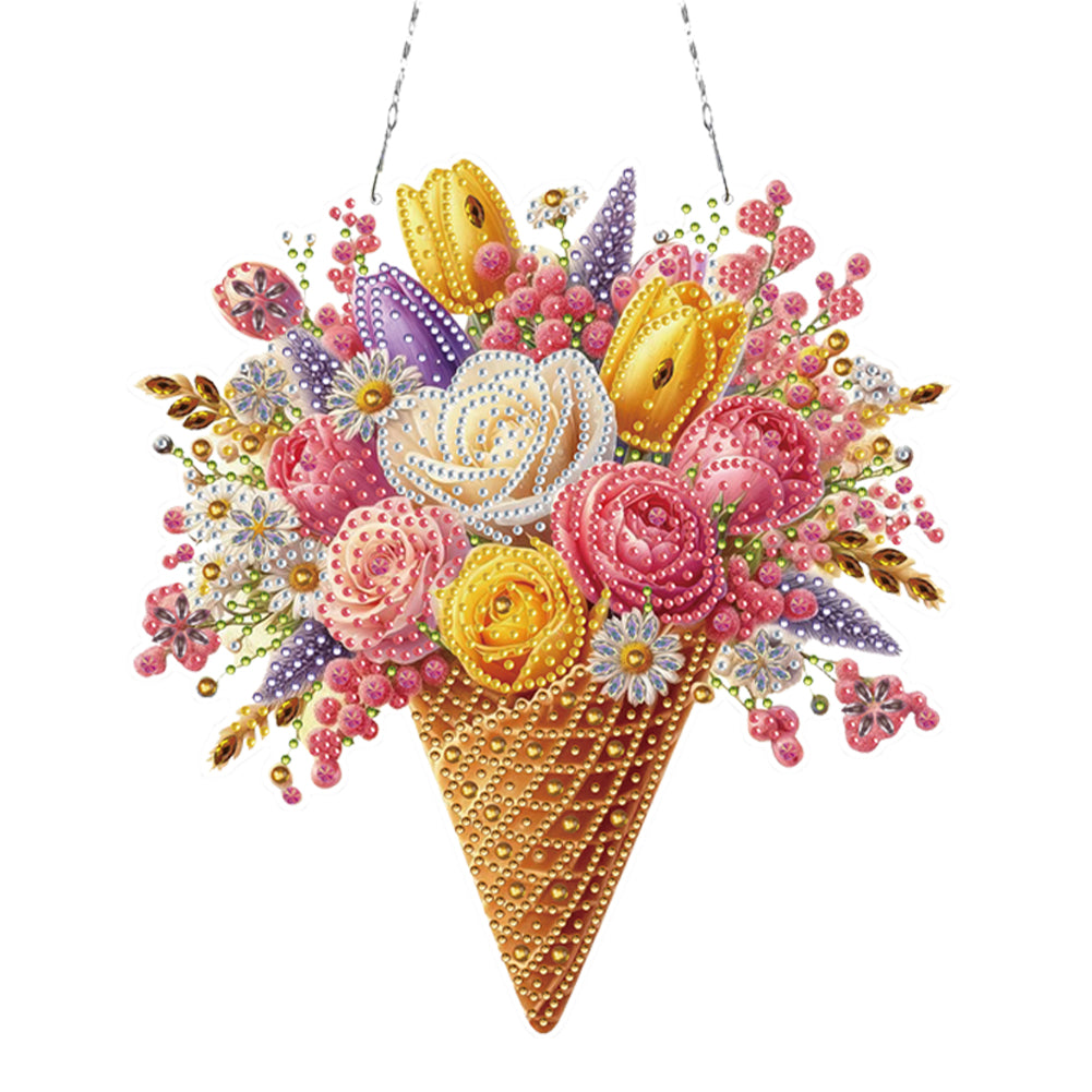 2D Flat DIY Ice Cream Flowers Diamond Art Pendant Window Hanging Art for Home