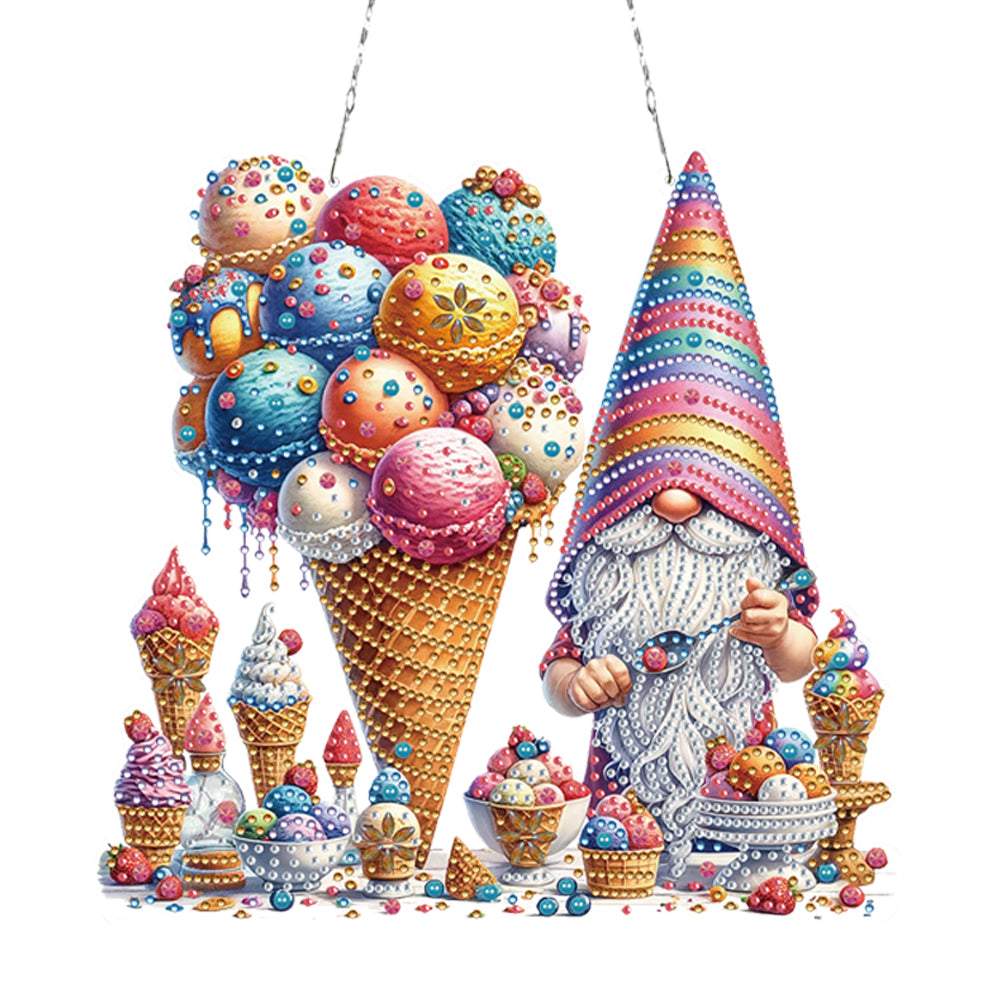 2D Flat DIY Ice Cream Gnome Diamond Art Pendant Window Hanging Art for Home