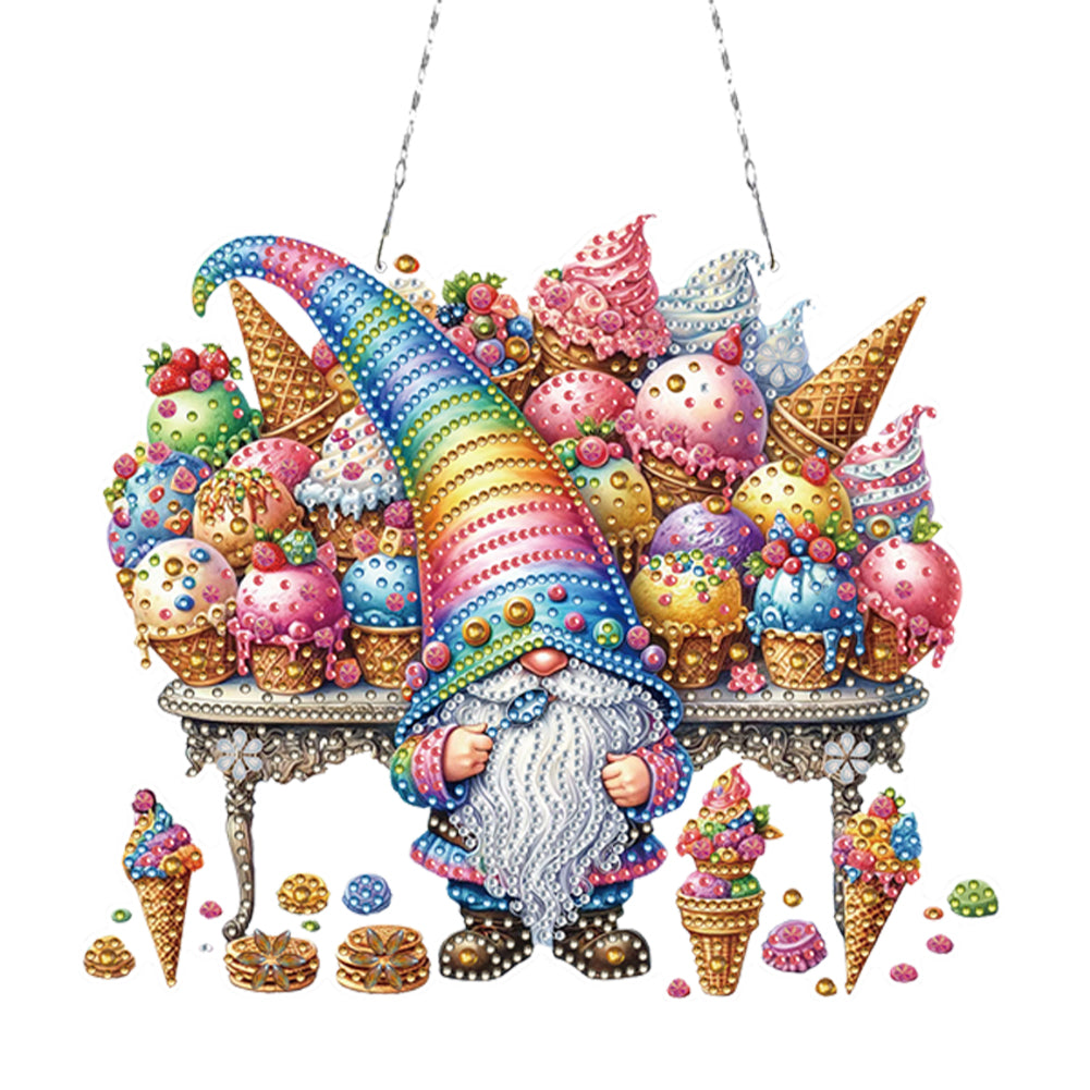 2D Flat DIY Ice Cream Gnome Diamond Art Pendant Window Hanging Art for Home