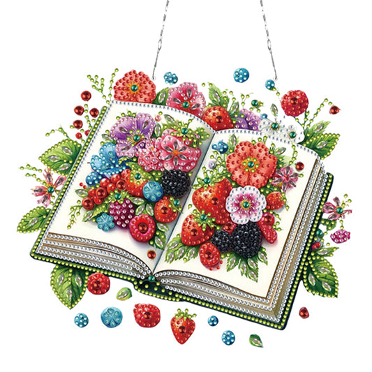 2D Flat DIY Botanical Books Diamond Art Pendant Window Hanging Art for Home