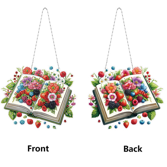 2D Flat DIY Botanical Books Diamond Art Pendant Window Hanging Art for Home