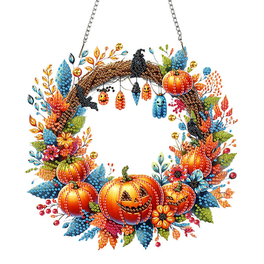 Acrylic Pumpkin Wreath 2D Flat DIY Hanging Diamond Art Kits Wall Door Decoration