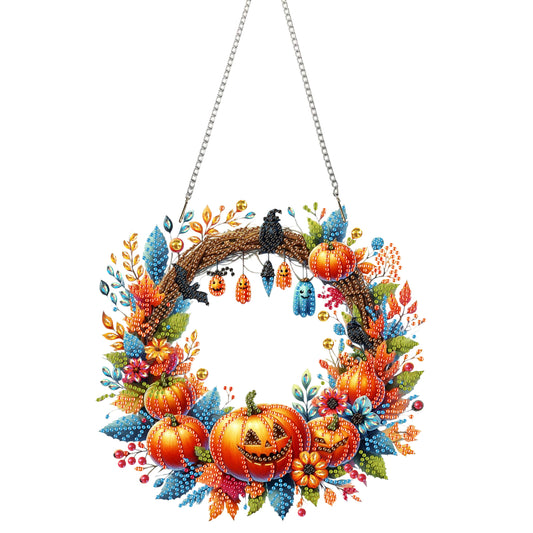 Acrylic Pumpkin Wreath 2D Flat DIY Hanging Diamond Art Kits Wall Door Decoration