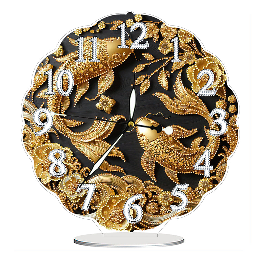Acrylic Special Shape Black Goldfish Diamond Painting Art Clock Ornaments Kit