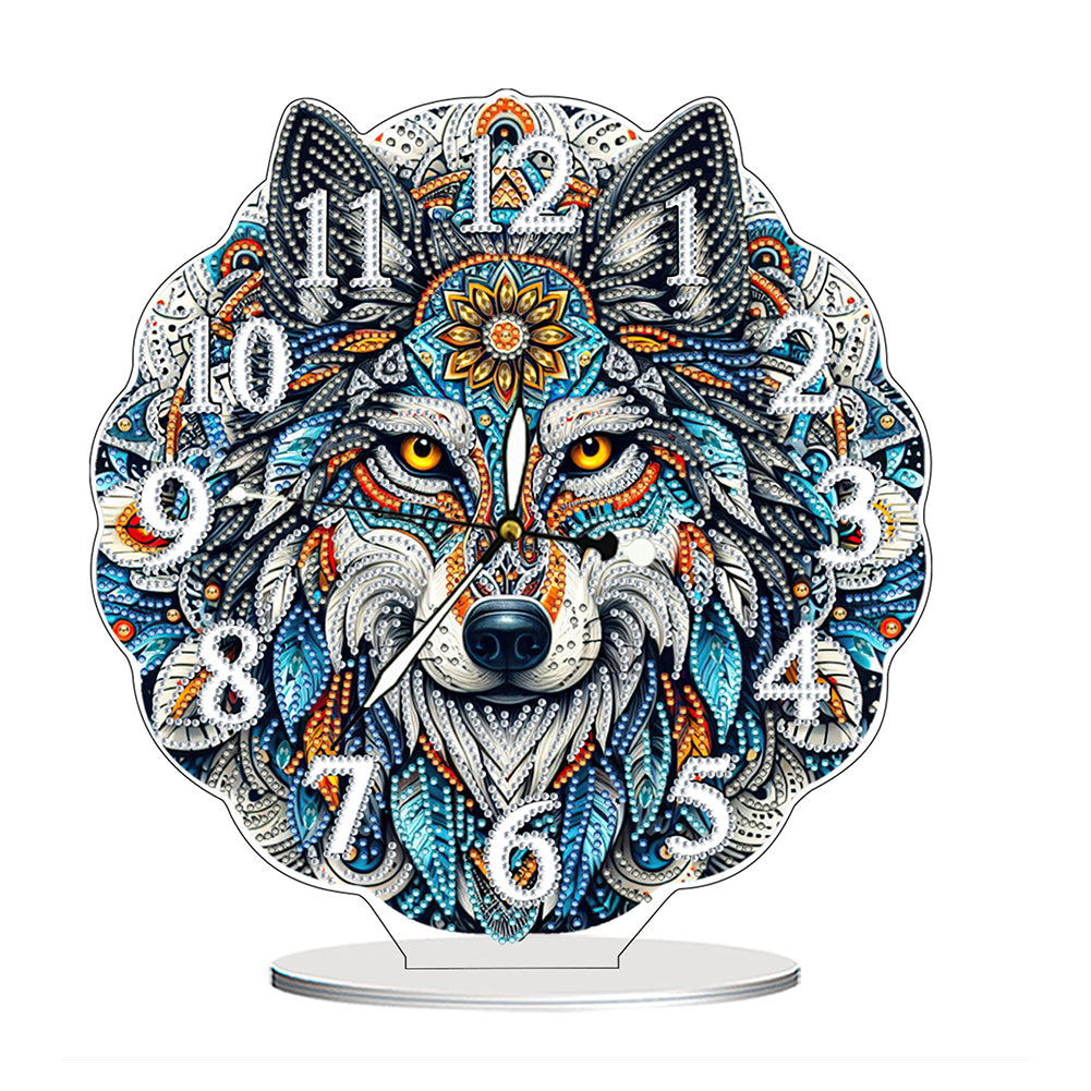 Acrylic Special Shape Indian Wolf Diamond Painting Art Clock Ornaments Kit