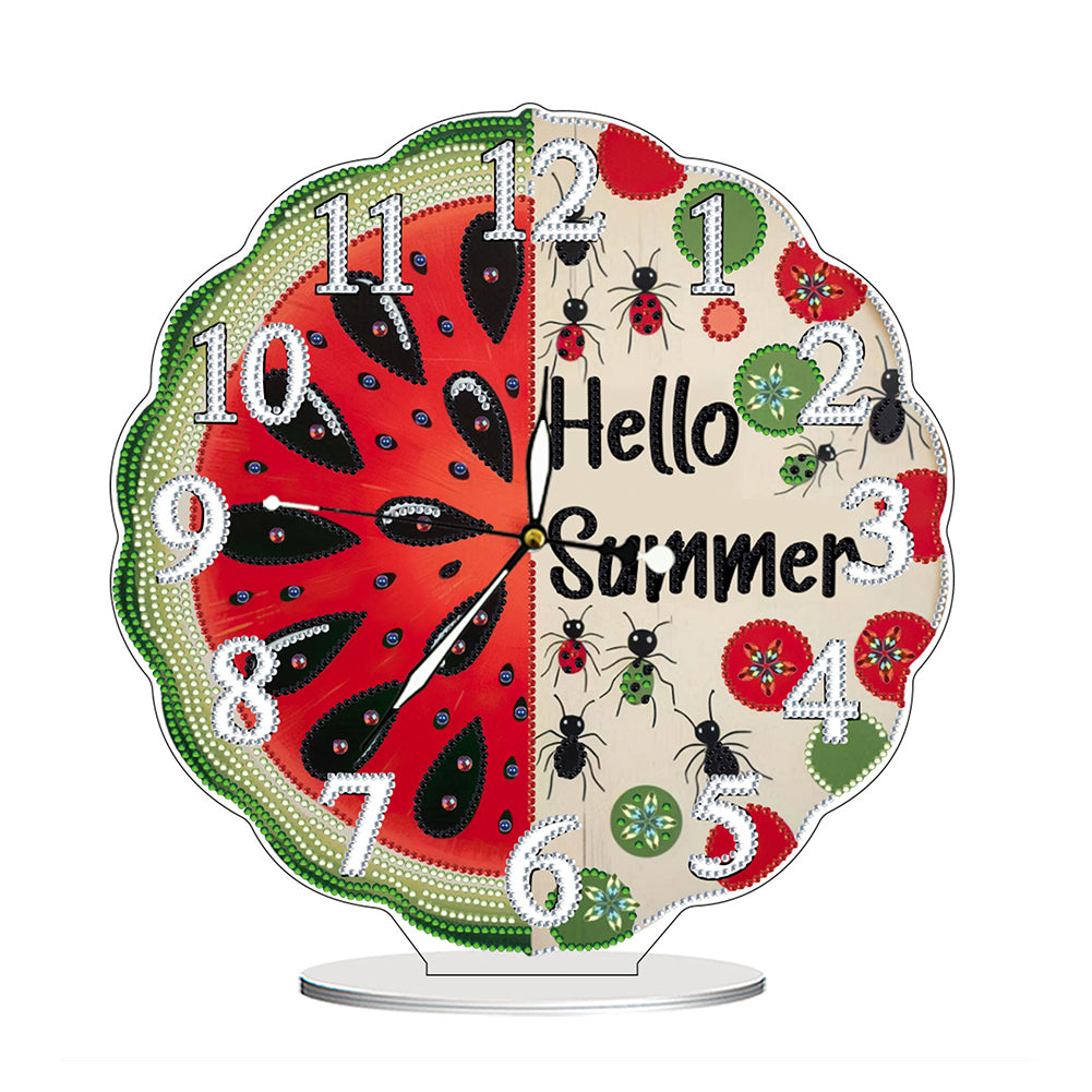 Acrylic Special Shape Summer Watermelon Diamond Art Clock Ornaments Kit