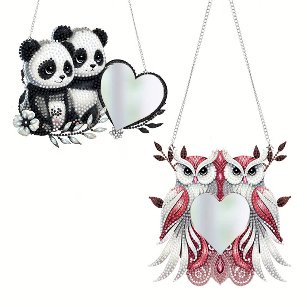 2pcs 2D Flat DIY Panda Owl Hanging Mirror Diamond Art Kits Wall Door Decoration