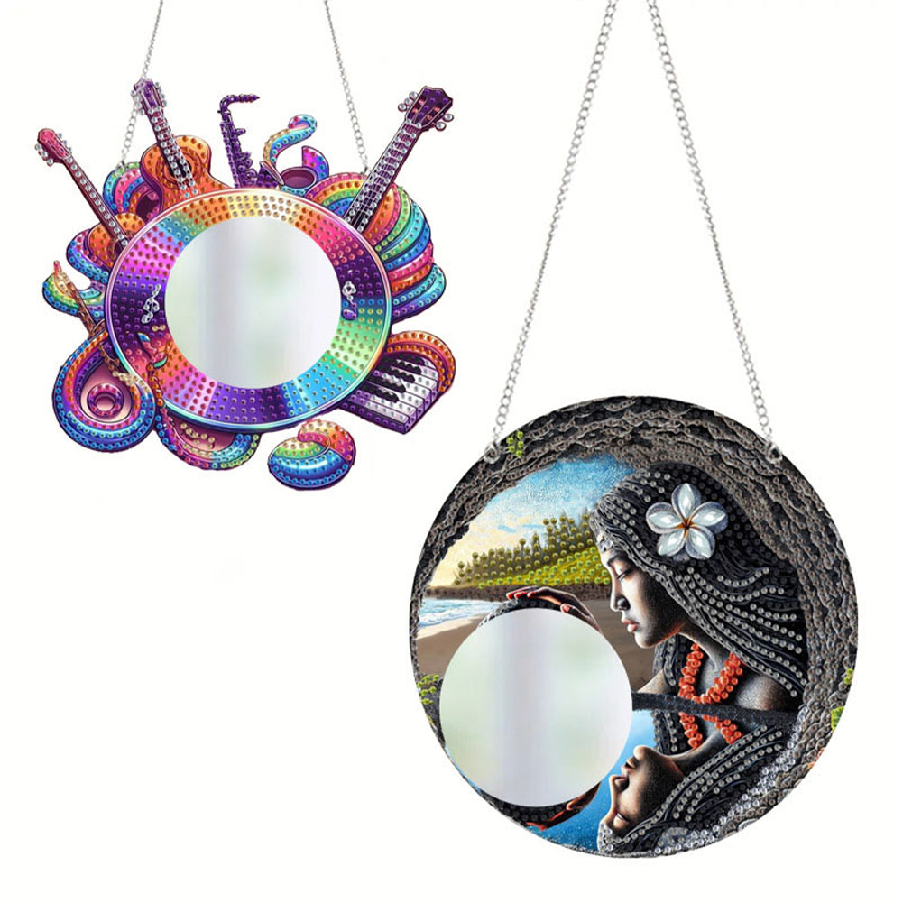 2pcs 2D Flat DIY Guitar Goddess Hanging Mirror Diamond Art Kits Wall Door Decoration