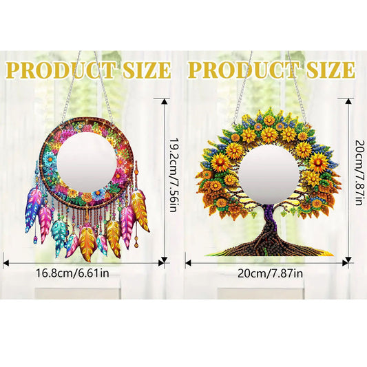2pcs 2D Flat DIY Tree Of Life Dream Catcher Hanging Mirror Diamond Art Kits for Wall
