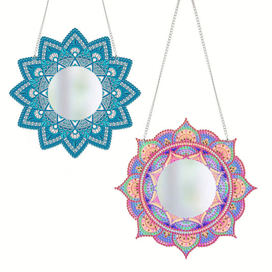 2pcs 2D Flat DIY Flowers Hanging Mirror Diamond Art Kits Wall Door Decoration
